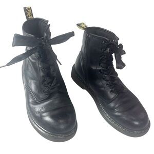 Dr. Martens Black Leather Lace Up Ankle Boots Side Zip US 7